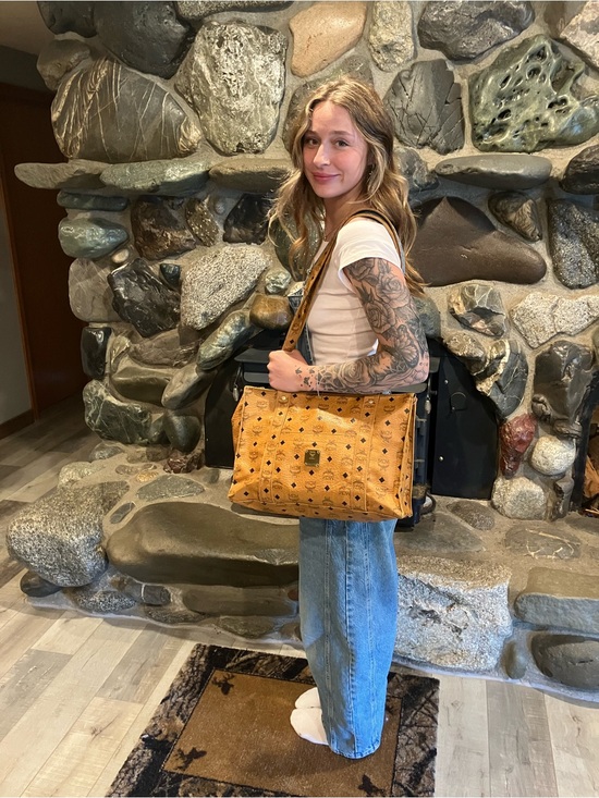 MCM Handbags - MCM Visetos Monogram Tote in Cognac and Black